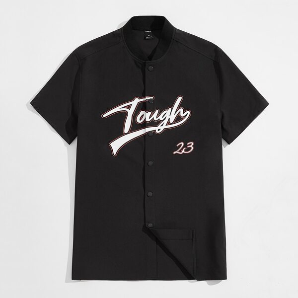 

Men Letter Graphic Button Up Shirt, Black