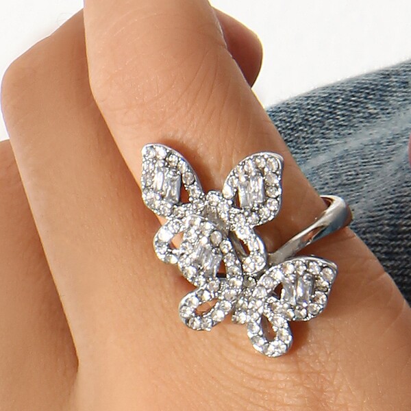 

Rhinestone Decor Ring, Silver