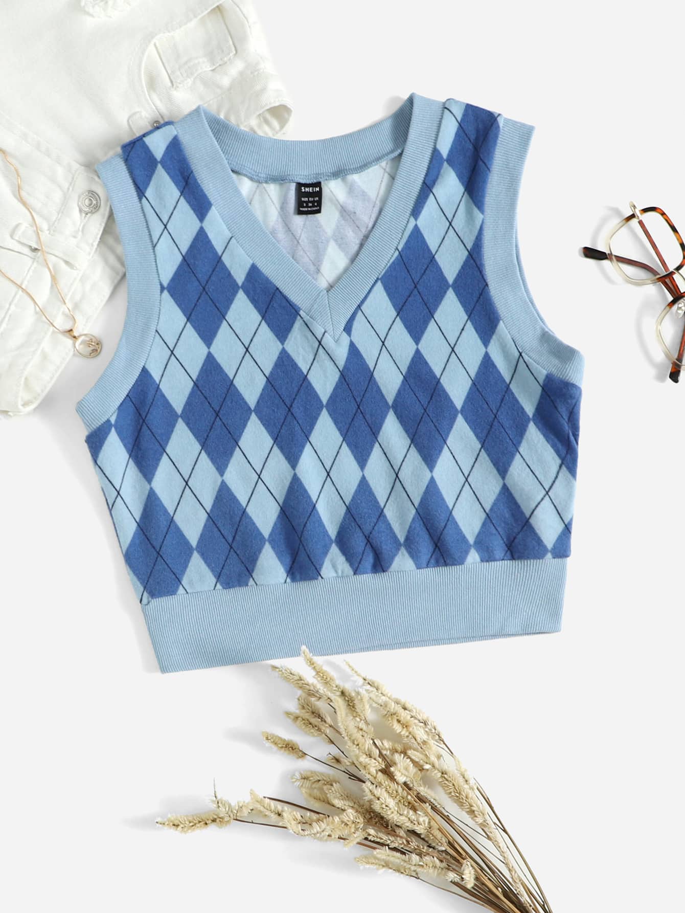 SHEIN Qutie Áo hai dây Hình học Giải trí - Màu xanh lam - Xem 1