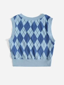 SHEIN Qutie Áo hai dây Hình học Giải trí - Màu xanh lam - Xem 2