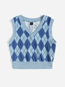 SHEIN Qutie Áo hai dây Hình học Giải trí - Màu xanh lam - Xem 4