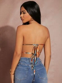 SHEIN SXY 紮染後打結短款手帕抹胸上衣 - 彩色 - 查看 2