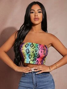 SHEIN SXY 蛇紋抹胸上衣 - 彩色 - 查看 3