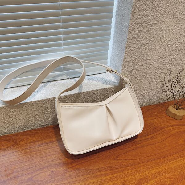 

Minimalist Ruched Design Crossbody Bag, White