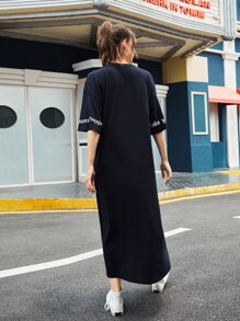 Mulvari Letter Graphic Drop Shoulder Dress - Navy Blue - View 2