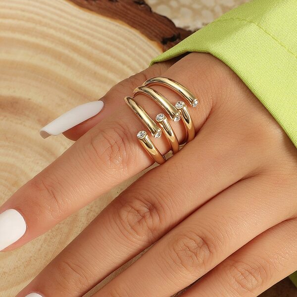 

Zircon Decor Cuff Ring, Gold