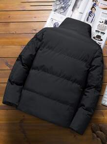 Manfinity Men Letter Graphic Zip Up Snap Button Padded Coat Without Top - Black - View 2