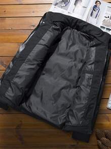 Manfinity Men Letter Graphic Zip Up Snap Button Padded Coat Without Top - Black - View 3