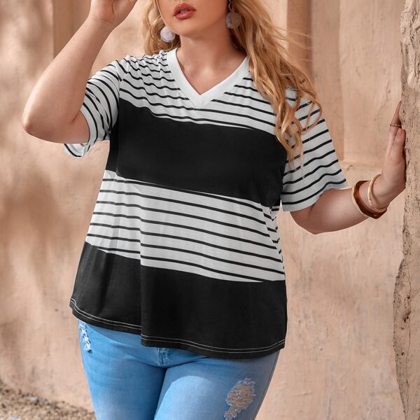

Plus Striped Two Tone Tee, Black and white