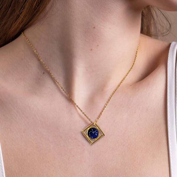 

Constellation Sign Print Geometric Charm Necklace, Gold