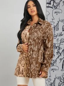 SHEIN SXY Floral & Letter Graphic Two Tone Blouse - Multicolor - View 4