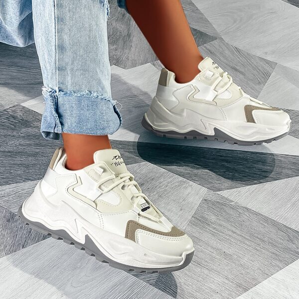 

Minimalist Lace Up Front Chunky Trainers, Beige