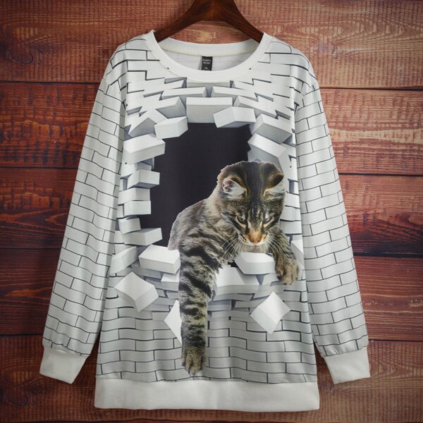 

Plus 3D Cat Print Sweatshirt, Multicolor