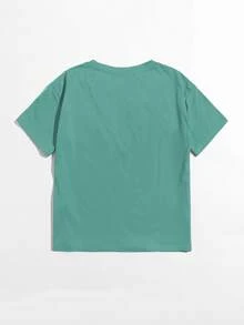 SHEIN EZwear Camiseta con estampado de slogan - Verde - Ver 2