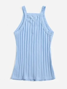 SHEIN EZwear Top de tirantes tejido de canalé - Celeste - Ver 2