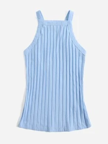 SHEIN EZwear Top de tirantes tejido de canalé - Celeste - Ver 4