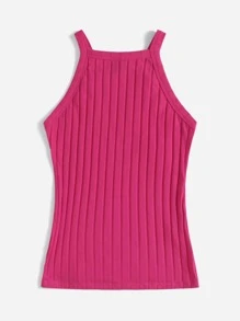 SHEIN EZwear Rib-knit Cami Top - Hot Pink - View 2