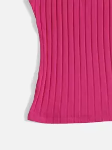 SHEIN EZwear Rib-knit Cami Top - Hot Pink - View 3