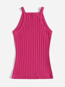 SHEIN EZwear Rib-knit Cami Top - Hot Pink - View 4