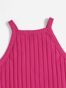 SHEIN EZwear Rib-knit Cami Top - Hot Pink - View 5