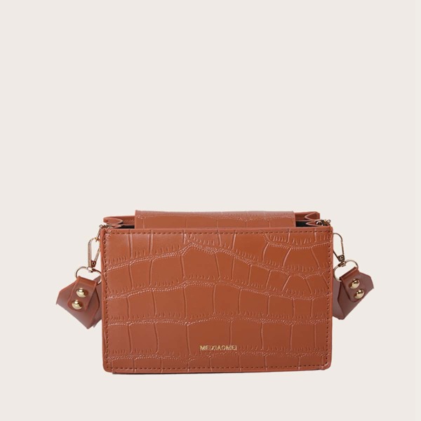 

Minimalist Croc Embossed Crossbody Bag, Brown