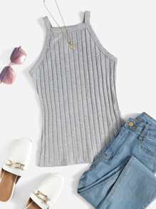 SHEIN EZwear 羅紋針織吊帶上衣 - 淺灰色 - 查看 1