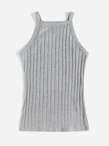 SHEIN EZwear 羅紋針織吊帶上衣 - 淺灰色 - 查看 4