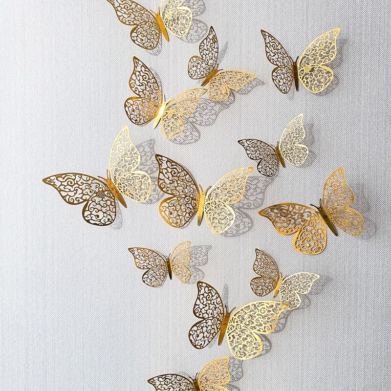 

12pcs 3D Butterfly Sticker, Gold