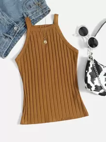 SHEIN EZwear Top de tirantes tejido de canalé