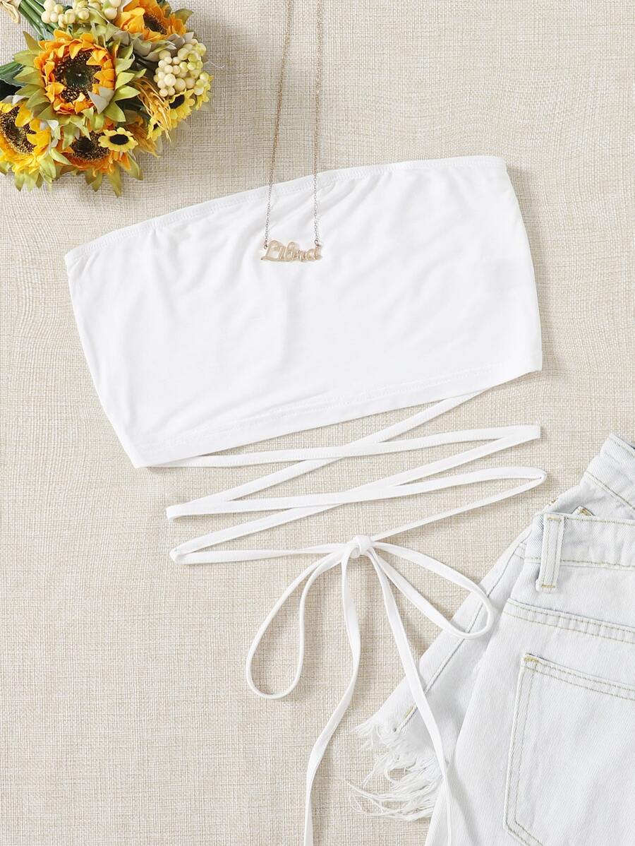 Soleia WYWH 度假交叉系带露肩白色短款抹胸上衣 - 白色 - 查看 1