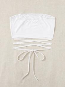 Soleia WYWH 度假交叉系带露肩白色短款抹胸上衣 - 白色 - 查看 2