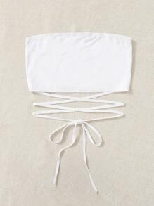 Soleia WYWH 度假交叉系带露肩白色短款抹胸上衣 - 白色 - 查看 3