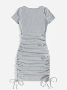Muchica V-neck Drawstring Ruched Side Dress - Light Grey - View 2