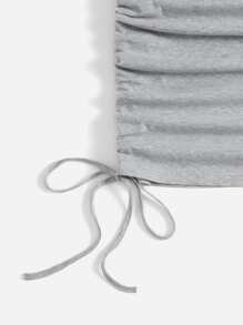 Muchica V-neck Drawstring Ruched Side Dress - Light Grey - View 3