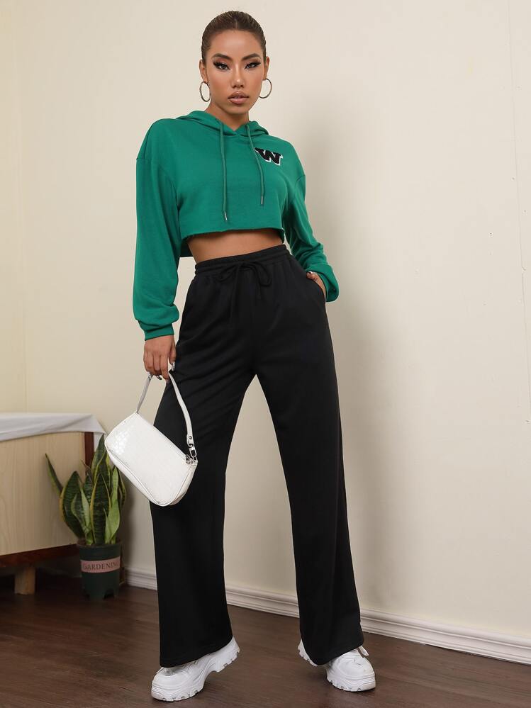 SHEIN PETITE Joggers Con Cordón Para La Cintura Y Color Sólido - Negro - Añade 5