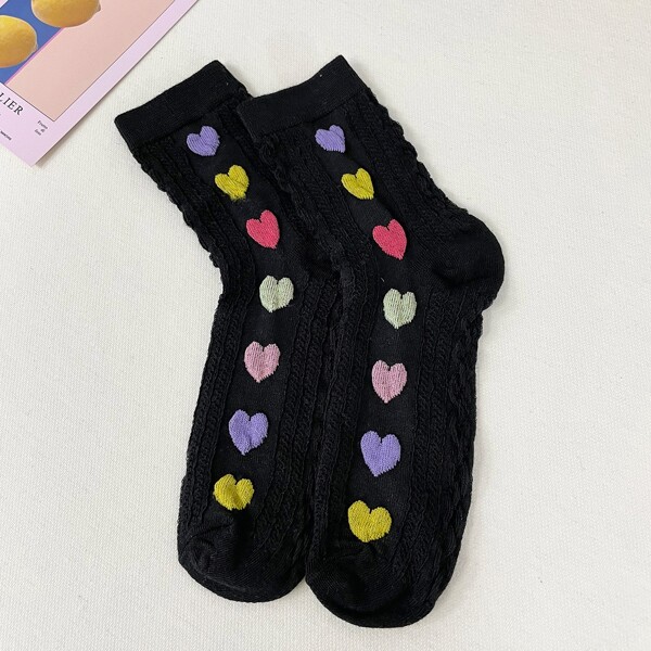 

Heart Pattern Crew Socks, Black