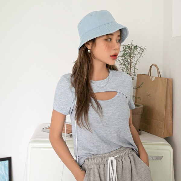 

2 In 1 Peekaboo Front Tee, Light grey