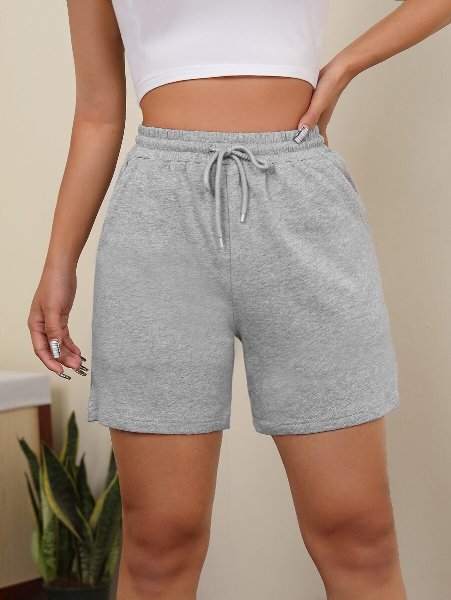 SHEIN PETITE Drawstring Waist Track Shorts