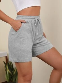 SHEIN PETITE Drawstring Waist Track Shorts