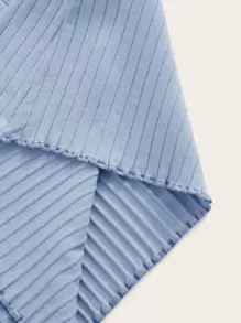 SHEIN Essnce Camiseta tejida de canalé ribete en forma de lechuga rosada neón - Neblina azul - Ver 5