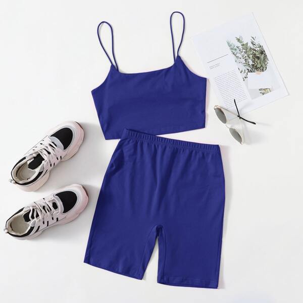 

Solid Cami Top & Biker Shorts Set, Royal blue
