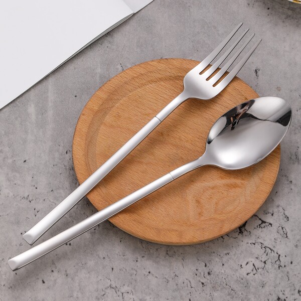

1pc Stainless Steel Spoon & 1pc Fork, Silver
