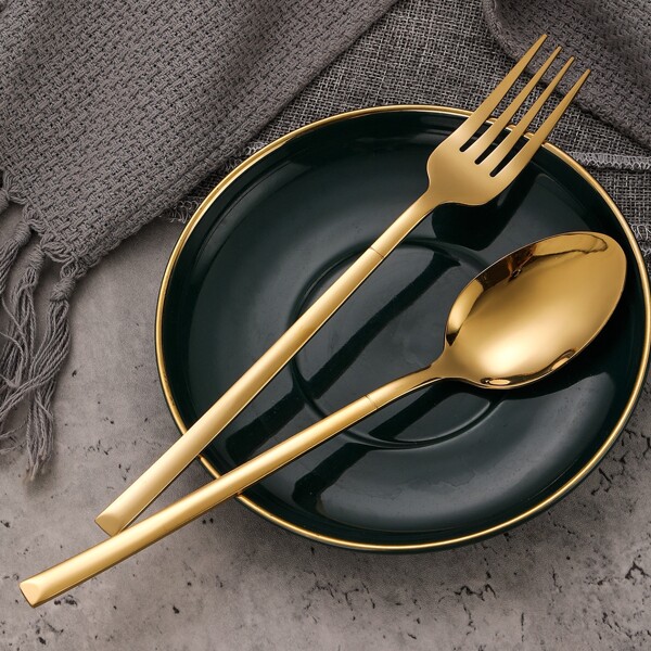 

1pc Stainless Steel Spoon & 1pc Fork, Gold