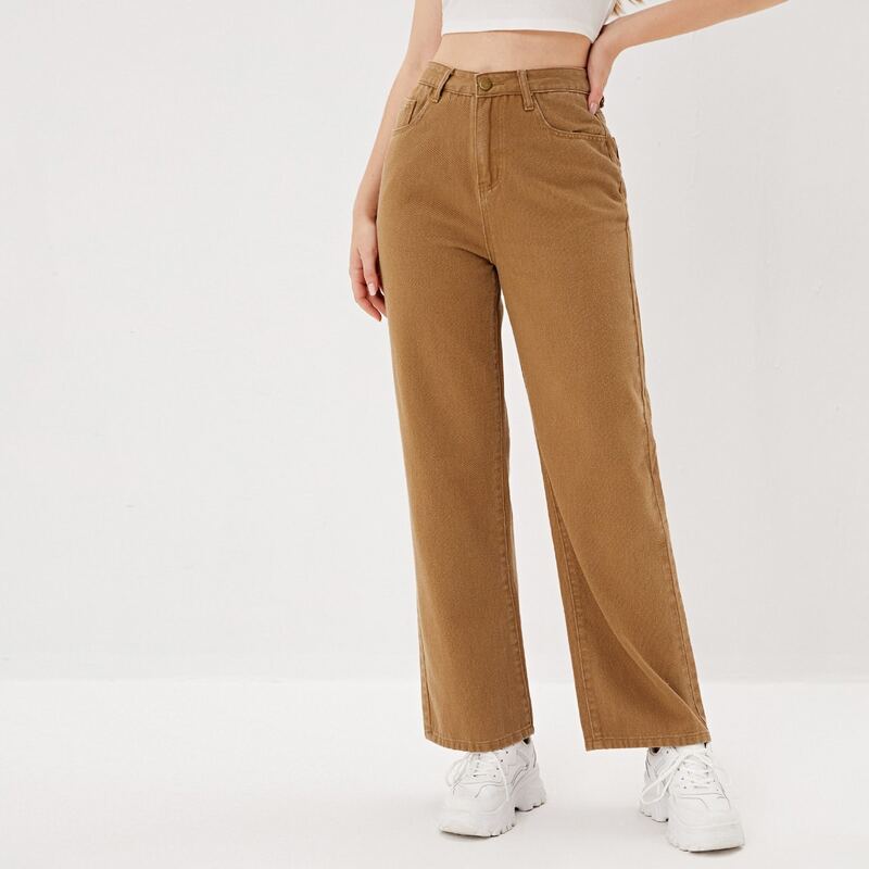 

High Waist Wide Leg Jeans, Khaki