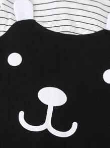 Đứa bé trai Thiết kế tai 3D Sọc Và Đồ họa Hoạt hình 1 Áo liền quần Với 1 Mũ - màu đen - Xem 4