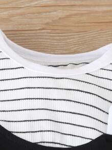 Đứa bé trai Thiết kế tai 3D Sọc Và Đồ họa Hoạt hình 1 Áo liền quần Với 1 Mũ - màu đen - Xem 6