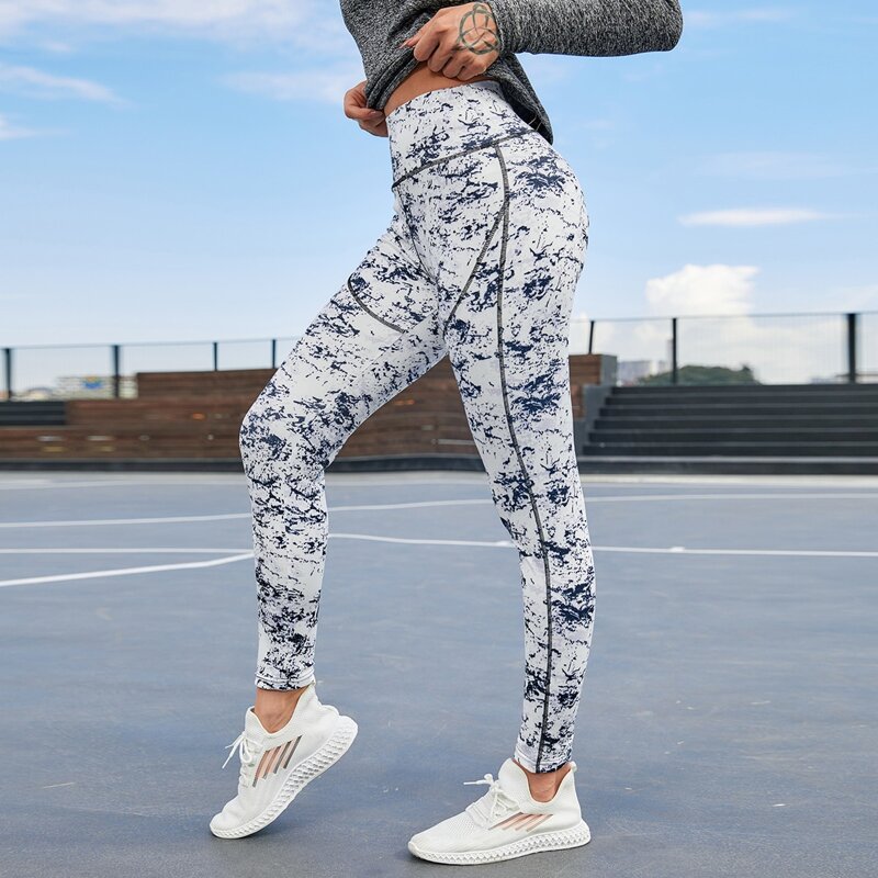 

Marble Print Stitching Trim Sports Leggings, Multicolor