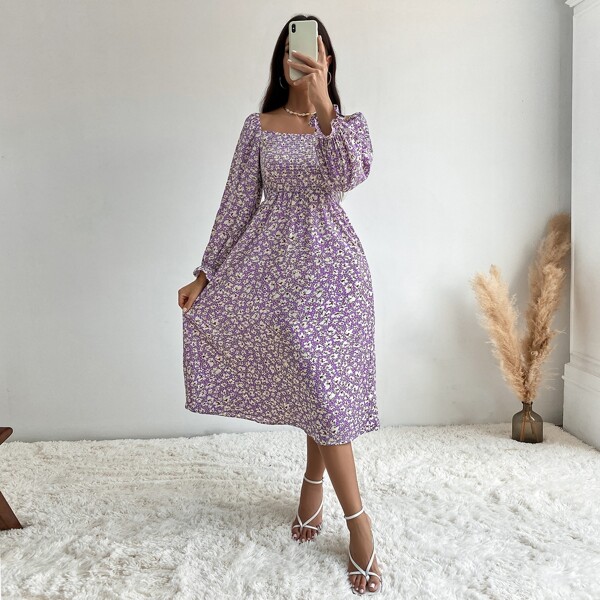 

Ditsy Floral Flounce Sleeve Milkmaid Dress, Multicolor