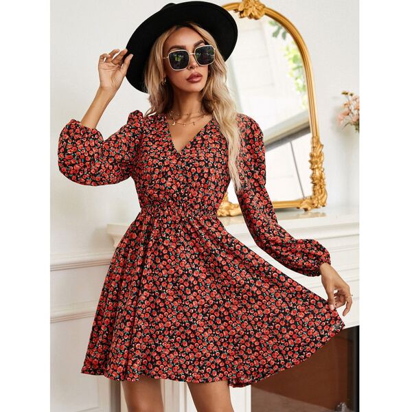 

Surplice Neck Ditsy Floral Dress, Multicolor