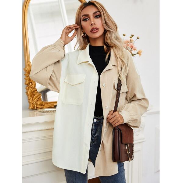 

Colorblock Button Front Drop Shoulder Coat, Multicolor